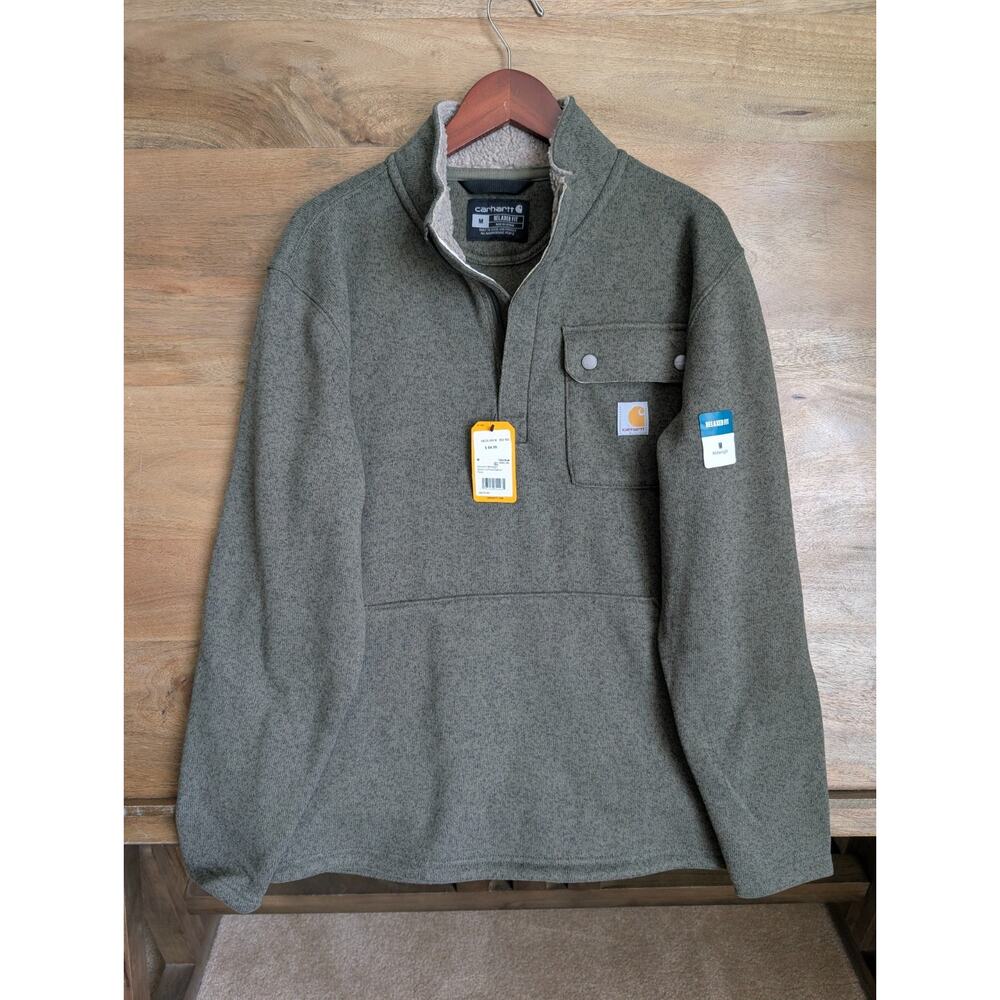 NWT Carhartt Pocket Sweater Mens Medium Green Relaxed Fit Midweight Quarter-Zip